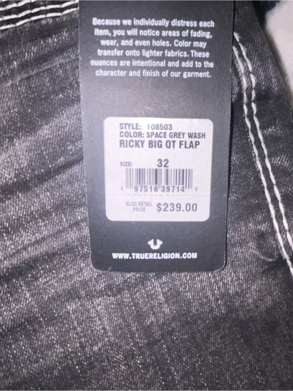 True Religion Men’s Black Denim Bootcut Jeans with White Stitching
